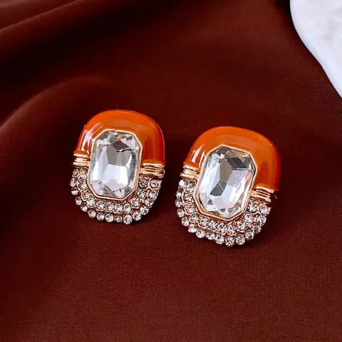 Court Style Square Stud Earrings With Enamel Rhinestone Crystal And Silver Earring Post Elegant Retro Jewelry Women