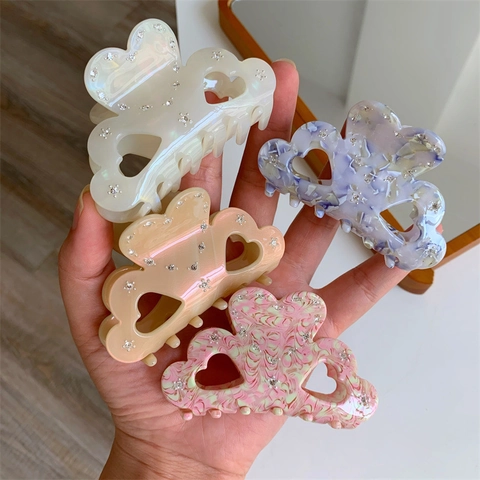 Molletta Per Capelli In Acetato Elegante Forma Cuore Nuvola Strass Trama Marmo Minimalista Accessorio Capelli Donna