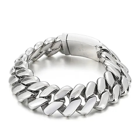 Bracciale A Catena Cubana Da Uomo Acciaio Inossidabile 316L Lucido Largo Punk Hip Hop Gioielli In Metallo