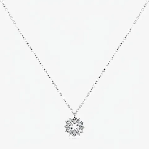 Collar Con Colgante De Plata De Ley 925 Circonita Cúbica Flor Forma De Copo De Nieve Joyería Para Mujer Lujo De Nicho