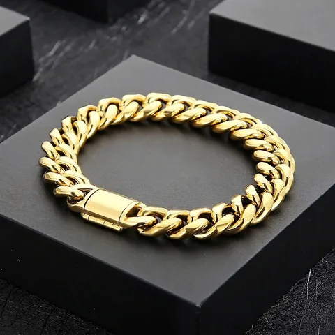 Collar Y Pulsera De Cadena De Eslabones Cubanos Hip Hop Para Hombre De Acero Inoxidable Joyería Punk De Moda Color Oro Acero
