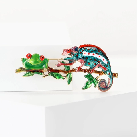 Enamel Chameleon And Frog Brooch Animal Alloy Pin Fashion Jewelry Accessory For Women