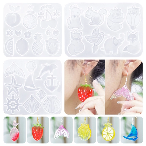 DIY Silicone Earring Pendant Molds Animal Ocean Fruit Theme Epoxy Resin Jewelry Making Accessories Craft Supplies