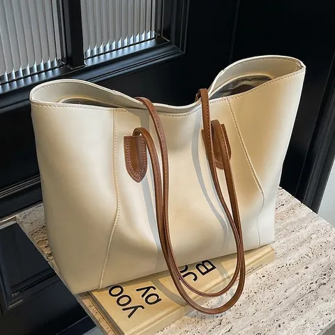 Borsa Tote In Pelle PU Grande Capacità Borsa A Spalla Vintage Minimalista Per Donna Lavoro Scuola