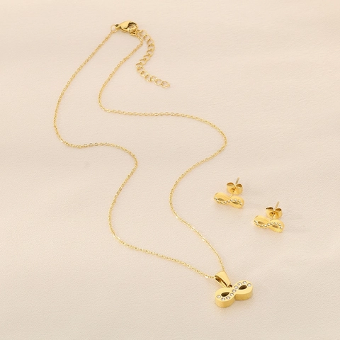 Elegant Infinity Symbol Necklace And Earrings Stainless Steel Rhinestone Inlaid Minimalist Fashion Jewelry For Women