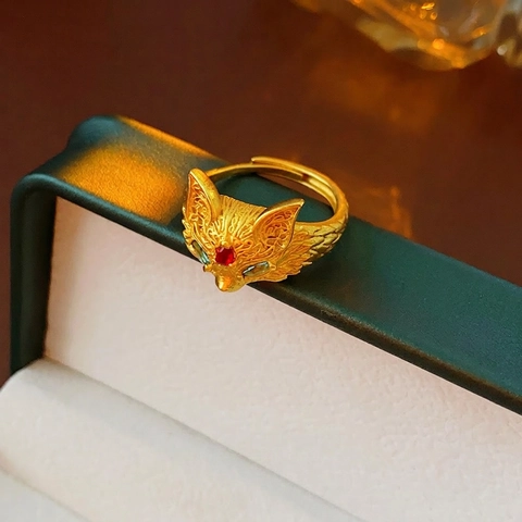 Fuchs Ring Offen 24K Vergoldetes Kupfer Vintage Verstellbar Zirkonia Schmuck Für Damen Luxus Edel