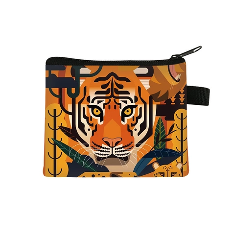 Mini Coin Purse Portable Polyester Zipper Wallet Aesthetic Cartoon Animal Illustration Key Pouch For Daily Use