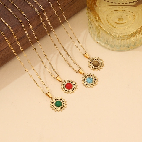 Collana Vintage In Acciaio Inossidabile Con Ciondolo A Sole In Pietra Naturale Placcata Oro Gioielli Boho Da Donna
