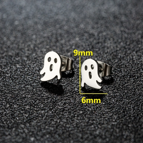 Boucles d'Oreilles Clous Fantôme en Acier Inoxydable Dessin Animé Creux Forme de Fantôme pour Halloween Fête Femme Cadeau