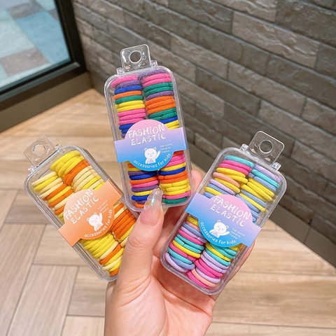 Kinder Haargummis Elastisch Bunt Macaron Stoff Nahtlose Ponytail Halter Zubehör Für Mädchen