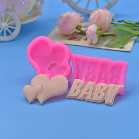 Stampo In Silicone Forma Di Cuore Lettera Baby Per Cottura DIY Cioccolato Mousse Sapone Artigianato Rosa