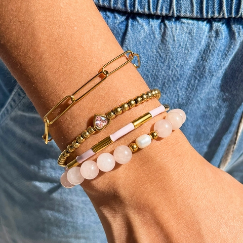 Stainless Steel Stone Amethyst Tiger Eye Artificial Pearl Stackable Bracelets Waterproof Hypoallergenic Jewelry Women