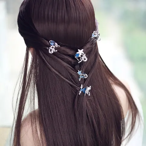 Mini Pinces À Cheveux Alliage De Zinc Émail Strass Thème Océan Étoilé Étoile De Mer Queue De Sirène Lune Planète Douces Femmes