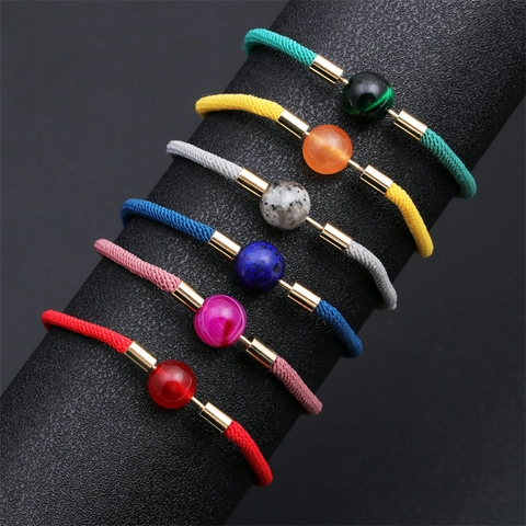 Hand Woven Rope Bracelet With Natural Gemstone Bead Adjustable Milan Cord Copper Metal Minimalist Unisex