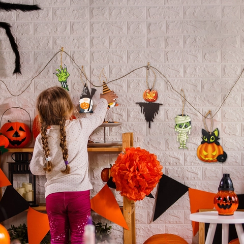 Decorazioni Sospese In Legno Halloween Fantasma Zucca Gnomo Mummia Pendenti Festa Casa