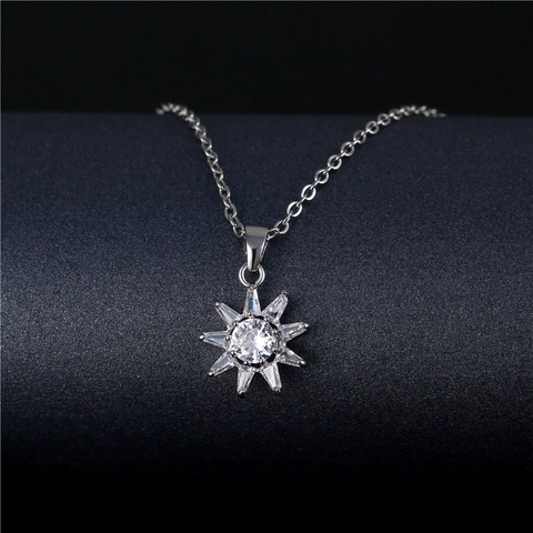 Collier Pendentif Tournesol Avec Zircon Cuivre Étoile Charme Et Chaîne En Acier Inoxydable Pour Femmes Mode Style Simple