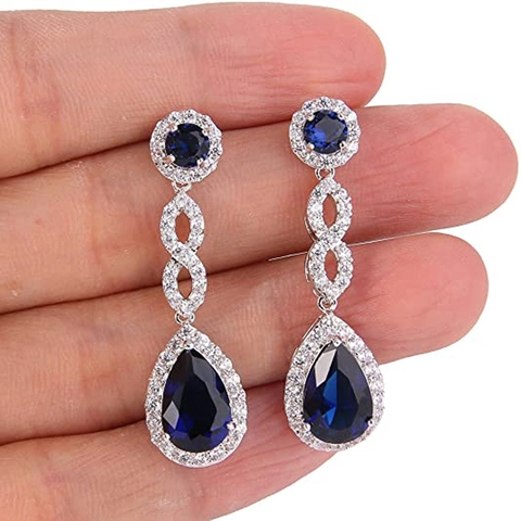Klassische Königsblaue Zirkonia Tropfen Ohrhänger Für Damen Versilbertes Kupfer Micro Pave Wassertropfen Ohrringe Hochzeit Schmuck