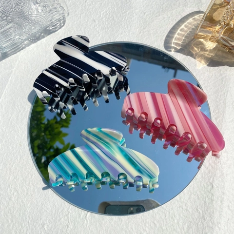 Grande Pinza per Capelli in Acetato Stile Y2K Trama a Righe Marmo Fermaglio Elegante Accessori per Capelli Antiscivolo Donna