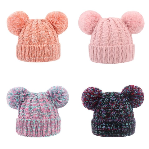 Kinder Baby Strickmütze Beanie Mit Bommeln Winter Warm Acryl Häkeln Outdoor Kopfbedeckung