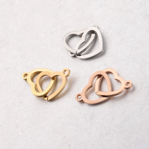 Connettori Doppi Cuori Intrecciati Acciaio Inossidabile 304 Specchio Lucido Charms Per Fai Da Te Gioielli Collane Braccialetti