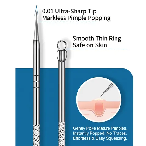 Professional Stainless Steel Blackhead Remover Tool Kit Pimple Popper Acne Needle Cell Tweezers For Facial Comedone Zit Blemish Removal Beauty Cleaning Tool