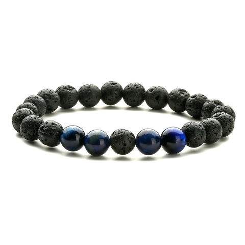 Natural Lava Stone Tiger Eye Beaded Bracelet Adjustable Braided Rope Energy Yoga Healing Jewelry For Men Women