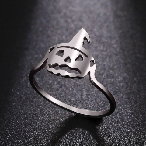 Halloween Pumpkin Witch Hat Stainless Steel Ring For Women Men Hollow Out Jack O Lantern Finger Ring Festival Party Jewelry