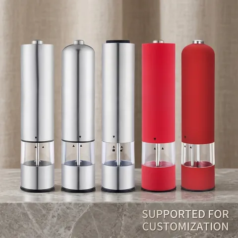 Electric Pepper Grinder Salt Mill One Button Operated Bottom Light Stainless Steel Adjustable Coarseness Visible Window Kitchen Tool