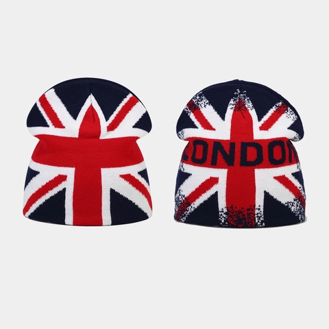Knitted Beanie Hat Acrylic British Flag Union Jack London Pattern Warm Windproof Elastic Winter Cap Unisex