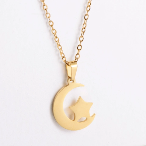 Schmuckset Halskette Und Ohrringe 316 Edelstahl 18K Vergoldet Stern Mond Minimalistische Modeaccessoires Für Damen