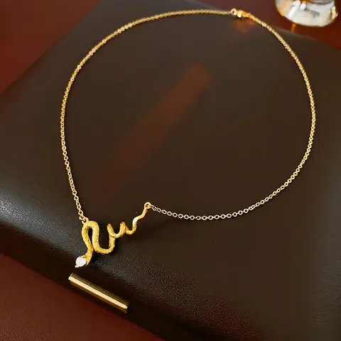 Collana Con Ciondolo A Serpente Rame Placcato Oro Zirconi Eleganti Gioielli Animali Per Donna Moda Minimalista Regalo Chic