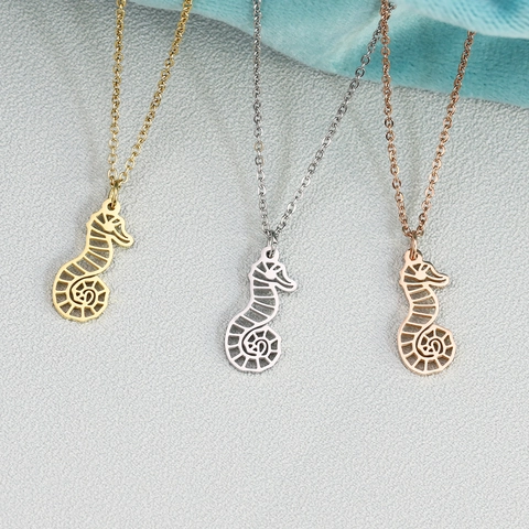 Collana con Pendente in Acciaio Inossidabile a Tema Oceano Cavalluccio Marino Stella Marina Nautilus Palma Foglia Monstera Gioielli da Donna Regalo