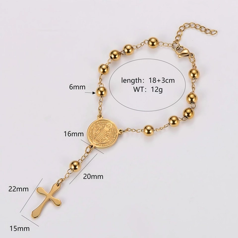 Roestvrijstalen Kruis Armband Sint Benedictus Medaille Religieuze Rozenkrans Sieraden Unisex Punk Stijl