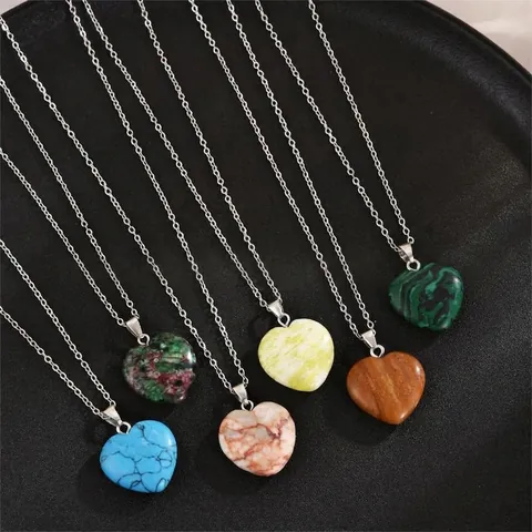 Natural Stone Heart Pendant Necklace And Earrings Jewelry With Stainless Steel For Women Versatile Fashion Accessories