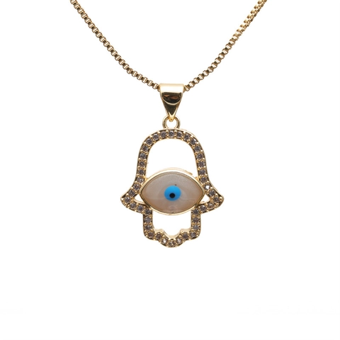Gold Plated Evil Eye Pendant Necklace For Women Men Copper Zirconia Heart Star Hamsa Hand Geometric Fashion Jewelry Box Chain Necklace