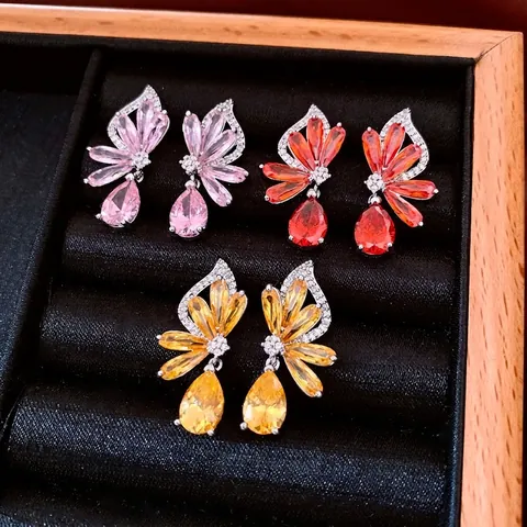 Butterfly Drop Earrings Copper Zircon Waterdrop Pendant French Retro Elegant Fashion With 925 Sterling Silver Earring Post