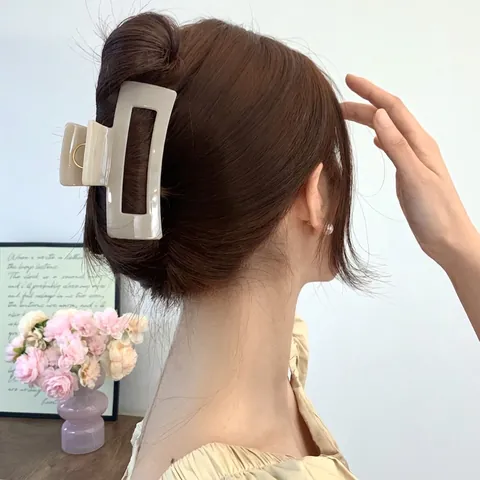 Molletta Per Capelli Quadrata Grande Svuotata Rettangolare Acetato Resina Fermaglio Squalo Tenuta Forte Accessori Donna Minimalista