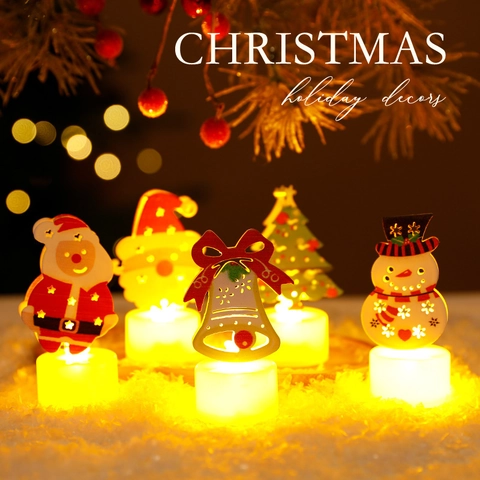 Christmas LED Electronic Candle Light Santa Snowman Shape Plastic Flameless Warm Night Light Desktop Holiday Decoration