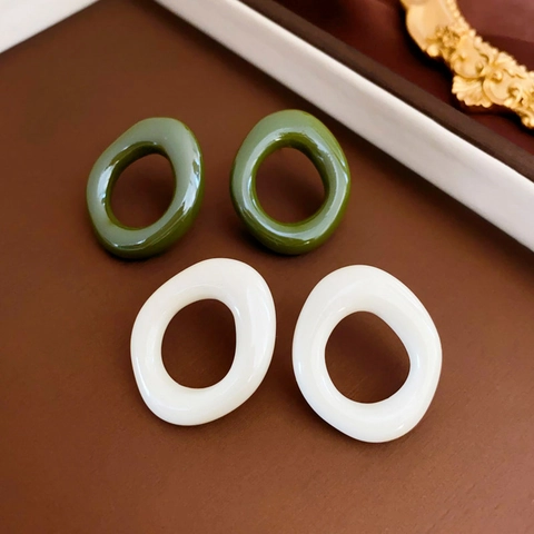 Irregular Geometric Hoop Stud Earrings With Silver Earring Post Simple Retro Resin Glazed Commuter Jewelry For Women