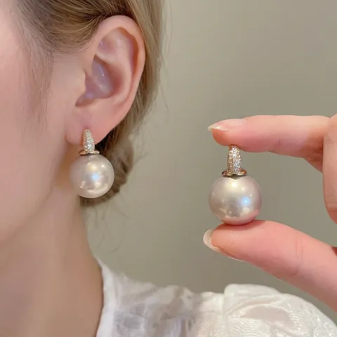 Artificial Pearl Drop Earrings With Zircon Copper And Silver Earring Post French Minimalist Elegant Fashion Jewelry For Women