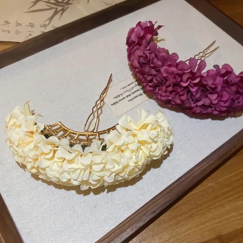 Stoffen Bloem Haarkaart Elegante Retro U-Vormige Metalen Haarkvork Handgemaakte Florale Hoofdtooi Voor Bruiloft Feest