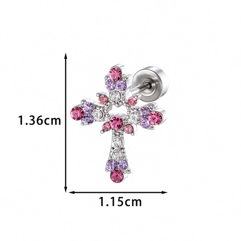 Cross Ear Cartilage Stud Titanium Steel Copper Zircon Screw Back Hollow Heart Lace Fashion Body Jewelry For Women Men