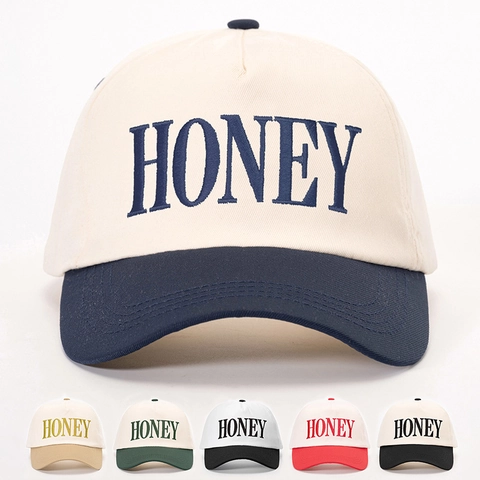 Cappello Da Baseball Ricamato HONEY Colore A Contrasto Poliestere Regolabile Protezione Solare Retro