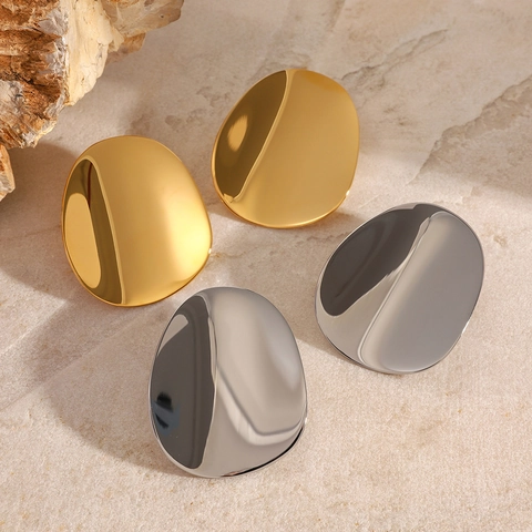 Modern Geometric Oval Stud Earrings Women Stainless Steel Mirror Polish Concave Minimalist Fashion Jewelry