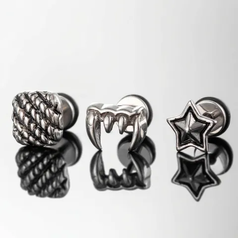Vintage Punk Stud Oorbellen Roestvrij Staal Geometrische Ster Vangst Vierkant Weefpatroon Gothic Piercing Sieraden Voor Heren Dames