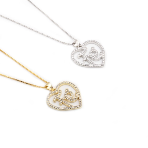 Heart Pendant Necklace Copper Cubic Zirconia Faith Letter Box Chain Pave Jewelry For Women