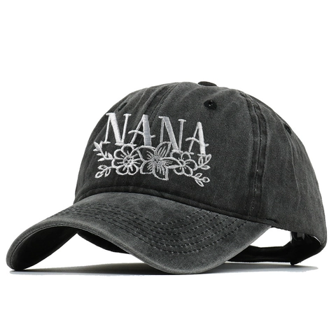 Washed Cotton Baseball Cap NANA Floral Embroidered Retro Distressed Adjustable Sun Hat Unisex Casual
