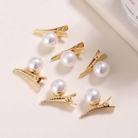 Fermagli Per Capelli Eleganti Künstliche Perle Sintetiche Tono Oro Lega Becco D'Anatra Mollette Accessori Per Capelli Alla Moda Donna