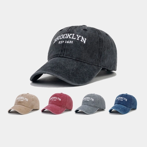 Casquette De Baseball Coton Lavé Broderie Brooklyn Style Rétro Ajustable Chapeau De Soleil Pour Hommes Femmes