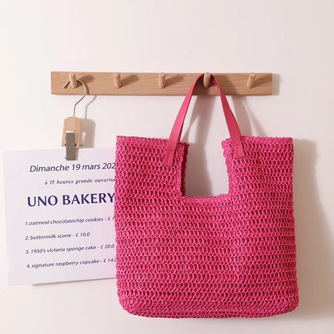 Bolso Tote De Paja Tejida Para Mujer Gran Capacidad Bolso De Playa Con Asas De Cuero PU